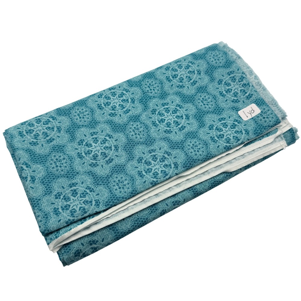 Lace Mandala Floral Quilting Fabric Teal Turquoise Blue 1 Yard Cotton